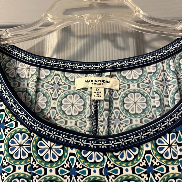 Max Studio Blue and Green Pleated Midi Sundress - Picture 2 of 3